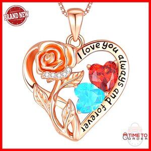 Sterling Silver Double Birthstone Rose Heart Pendant Necklace 16+2 Chain